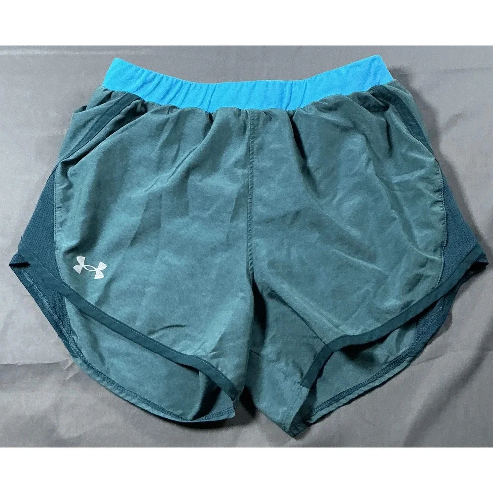 Under Armour Womens Fly By HeatGear Running Shorts Teal Blue Small Loose Fit